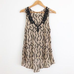 Anthro Hazel Beaded Feather Print Tank Top Medium